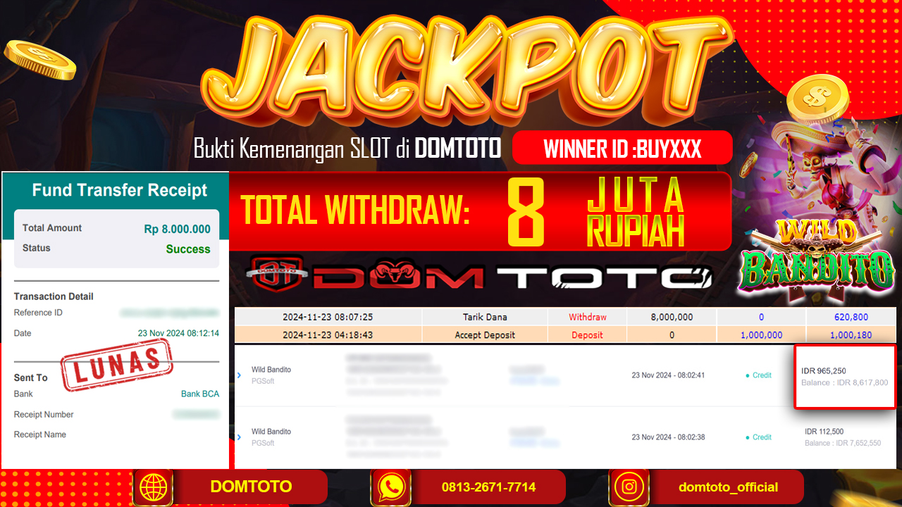 JACKPOT  SLOT WILD BANDITO 23 NOVEMBER 2024
